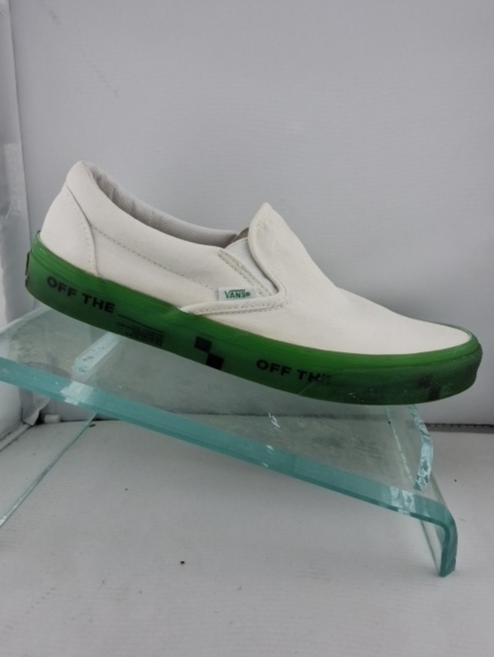 Vans White Canvas Slip-On with Green Translucent Sole